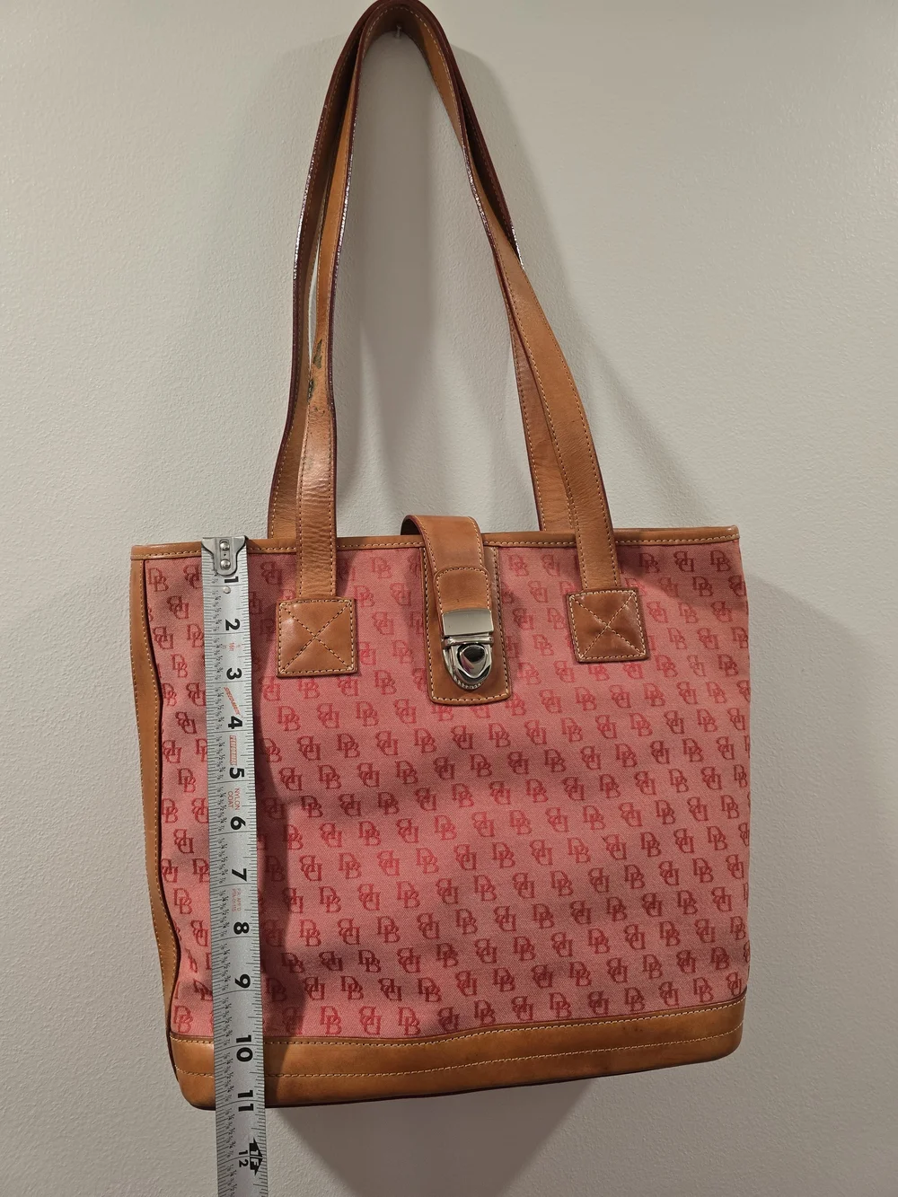 Vintage Y2K Dooney & Bourke Red Monogram Canvas Medium Shopper Tote Bag